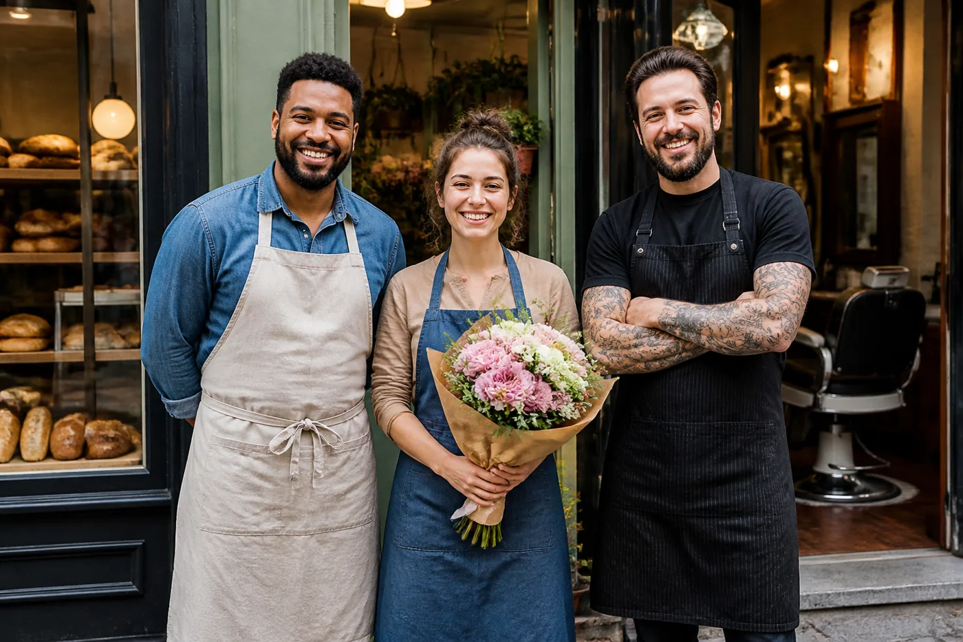 Local business owners in front of their shops